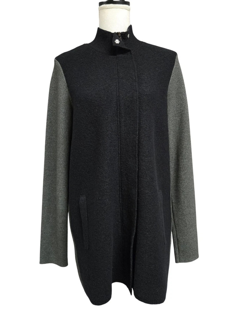 Ann Taylor Black Coat with Gray Sleeves